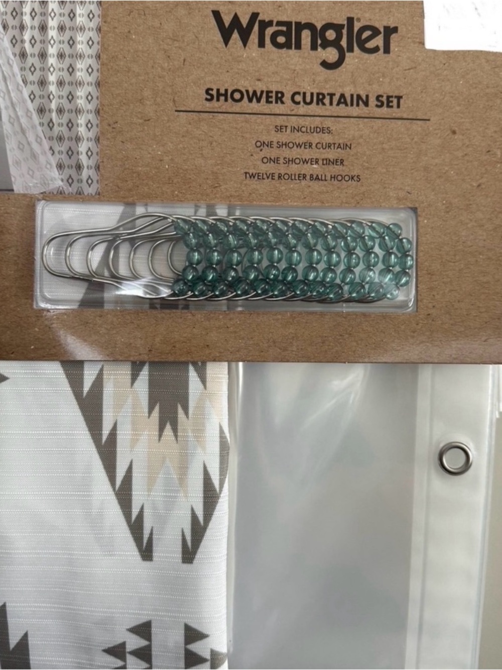 Wrangler Geometric Shower Curtain Set with Hooks - NWT